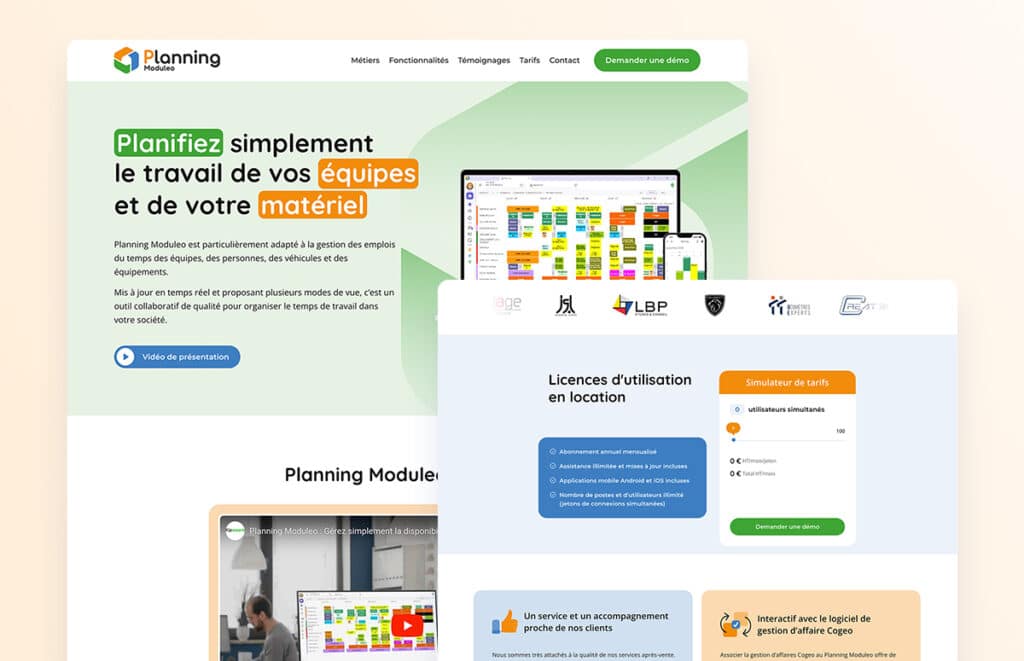 landing page et motion design pour planning moduleo