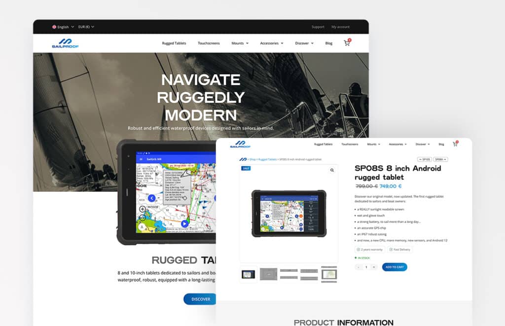 site sailproof mettant en avant des tablettes robustes et étanches pour marins