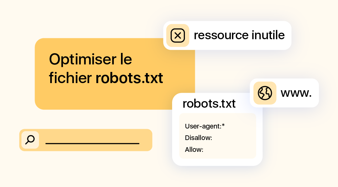 Illustration du fichier robots.txt SEO : contrôle de l’indexation des pages web, gestion des ressources inutiles et directives aux moteurs de recherche pour optimiser le crawl