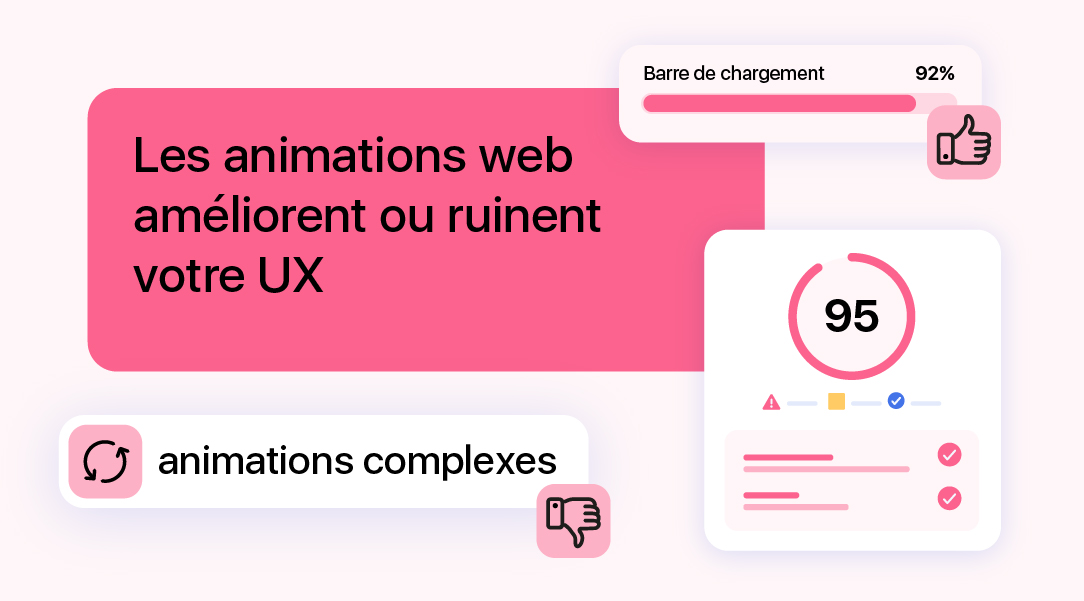 Visuel représentant les effets des animations web sur l’expérience utilisateur, avec indicateurs de performance et fluidité.