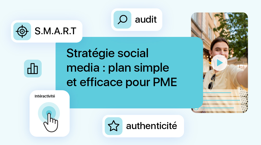 illustration avec des icon et des éléments d'une stratégie social média pme